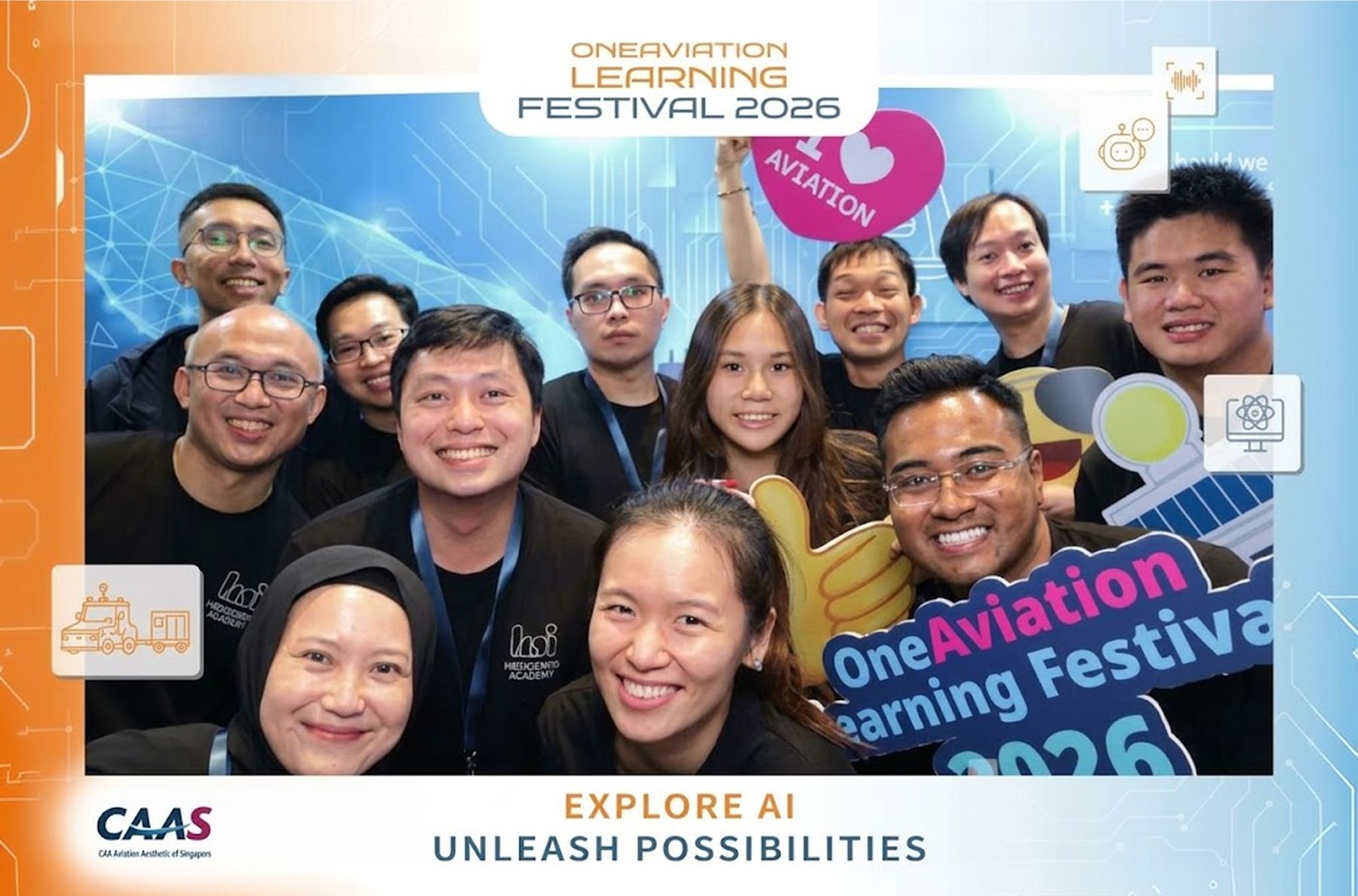 Airport staff engaging with the AI activity booths at the festival
